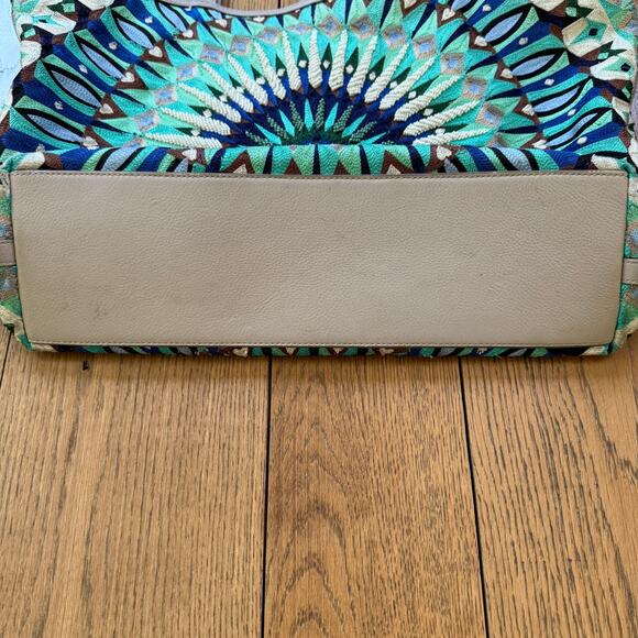 Rebecca Minkoff Embroidered Beaded Leather Tote Bag Gray Blue Green Purple Ivory - Picture 4 of 12